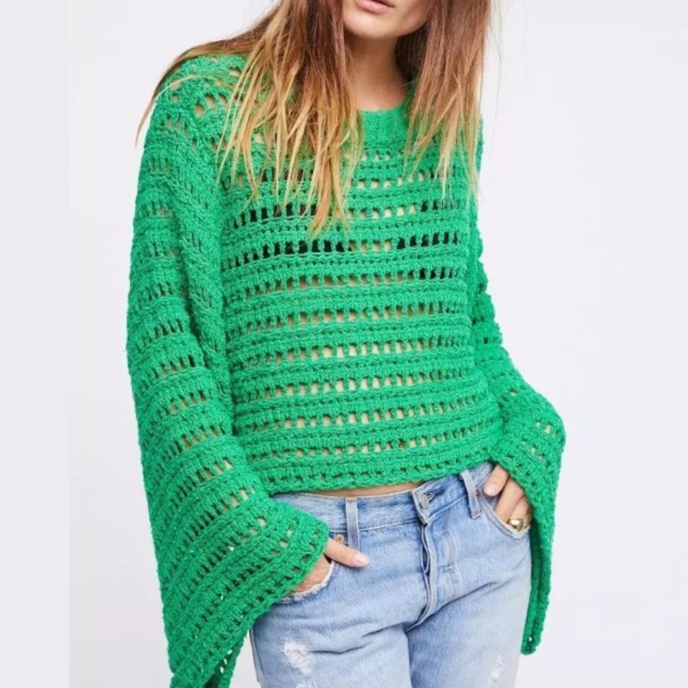 💚NWT Free People Green Flare Sweater Size S - Picture 1 of 5